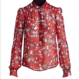 ♥️Rag & Bone Susan Silk Floral Blouse Red Sheer M